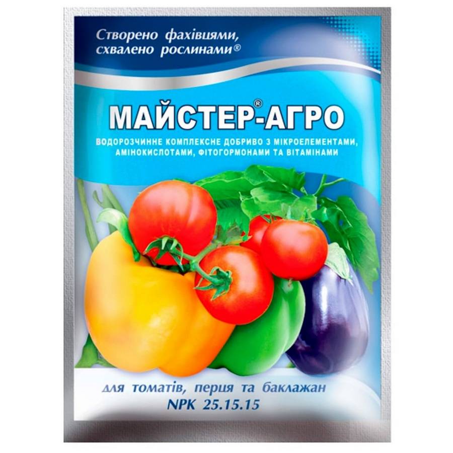 мастер_томат Добриво Майстер-агро для томатів, перцю та баклажанів (NPK 25.15.15) 100 г - Зображення 1