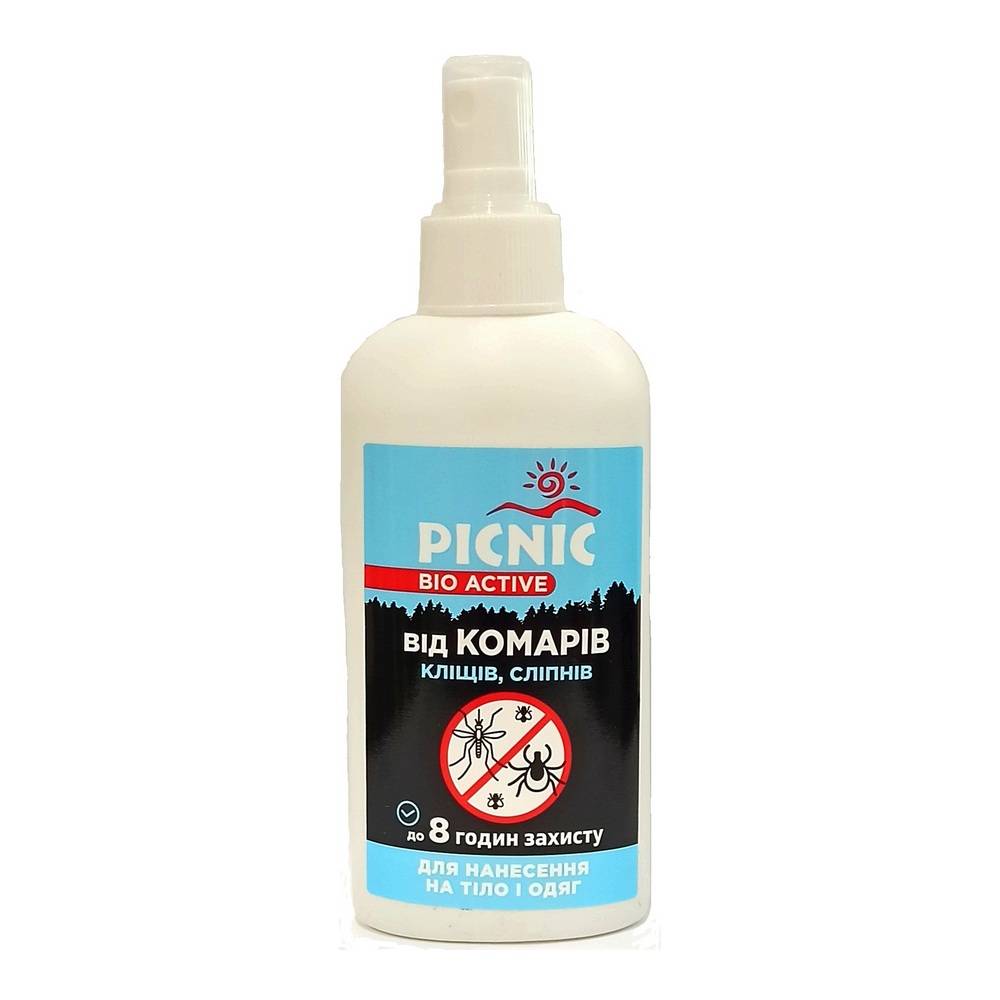 спрей пикник Спрей Picnic Bio Active от комаров, клещей, слепней, 100 мл — изображение 1